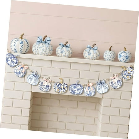 SKYSONIC 8.2 ft Fall Decorations Pumpkin Garland Wooden Bow Pumpkin Leaves Banner Chinoiserie Fall Banner Thanksgiving Wood Bead Garland for Mantel