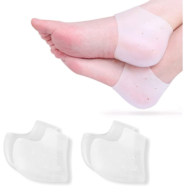 Protectores de talón de silicona, 2 pares de almohadillas de gel para talón, almohadillas para ampollas, talones agrietados, inserciones de fascitis plantar, copas de talón transpirables par