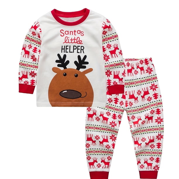Pijamas De Estilo Navideño De 2 Piezas Para Niños, Conjunto De Top Y Pantalones De Manga Larga, Ropa De Salón Con Estampado De Duende De Dibujos Animados, Conjunto De Pijama Casual Cómodo, Ropa De Niñ