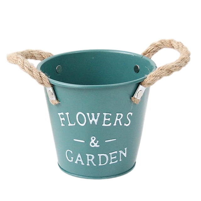 S SERENABLE Farmhouse Flower Planter Tin Bucket Desktop Storage Barrel for Front Porches Green