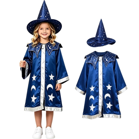 Boys' Long Sleeve Robe Hats Set Witch Girls Dress up Clothes Kid Halloween XL