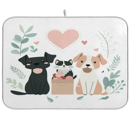 

Dogs and Cat Dish Drying Mat Kitchen Mats Microfiber Counter Absorbent Dish Pad Drainer Rack
