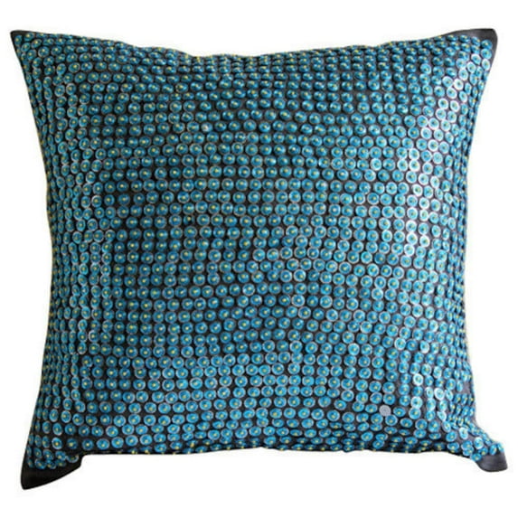 Throw Pillow Cover, 22x22 inch (55x55 cm) Pillow Cover, Blue Cushion Cover, Dotted Sequins Sparkly Glitter Pillowcase, Art Silk Square Decorative Pillow Cover, Polka Dot - Yellow Spot