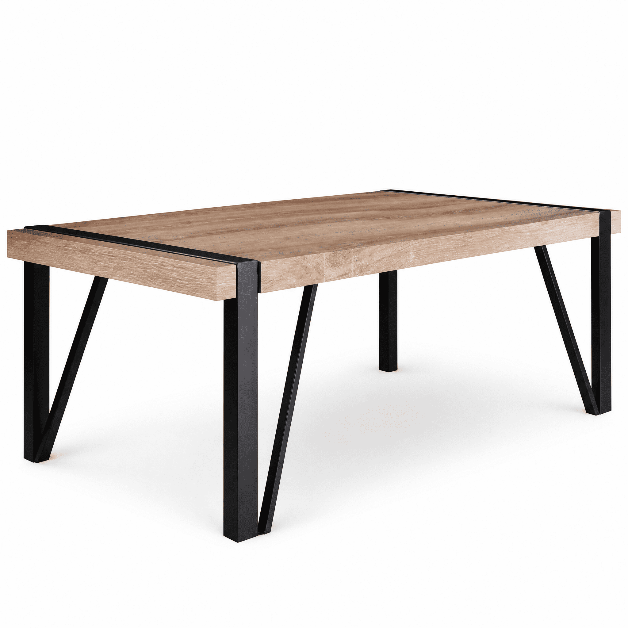 55 Inch Rectangular Modern Rustic Industrial Dining Table for 4-6 People, 1.5" Thick MDF Wood Tabletop with Black Metal Legs, Multipurpose Dining Writing Desk for Kitchen Terrace Living Room