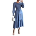 thumbnail image 2 of Autumn Women'S Long Sleeve Ruffled Round Neck Layered Flowing Wedding Guest Maxi Dress Blue S, 2 of 7