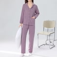 thumbnail image 2 of Women's Long Sleeve Pajamas Suit with Long Pants Cotton Soft Comfy Solid Trendy Lounge Sets Purple,M, 2 of 6