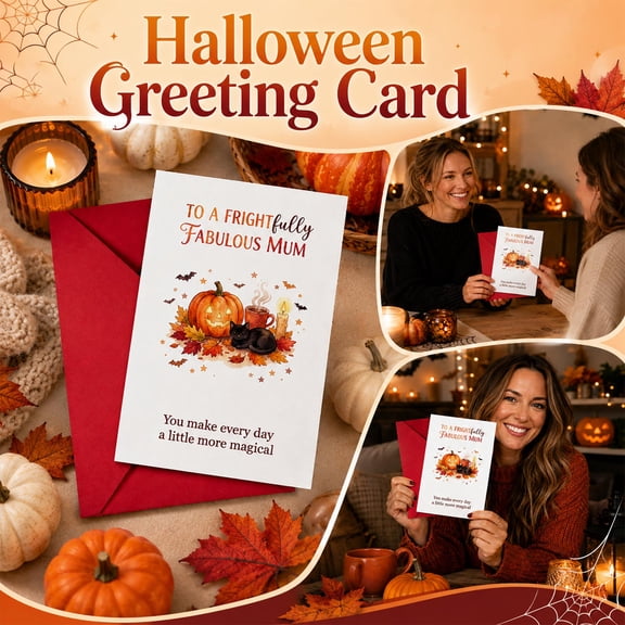 Halloween Paper Card with Cat Halloween Decor and Bat Halloween Decor in 7X4.5 Inch Card and 7X5 Inch Envelope, Halloween Decorations Outdoor with Scary Halloween Decorations and
