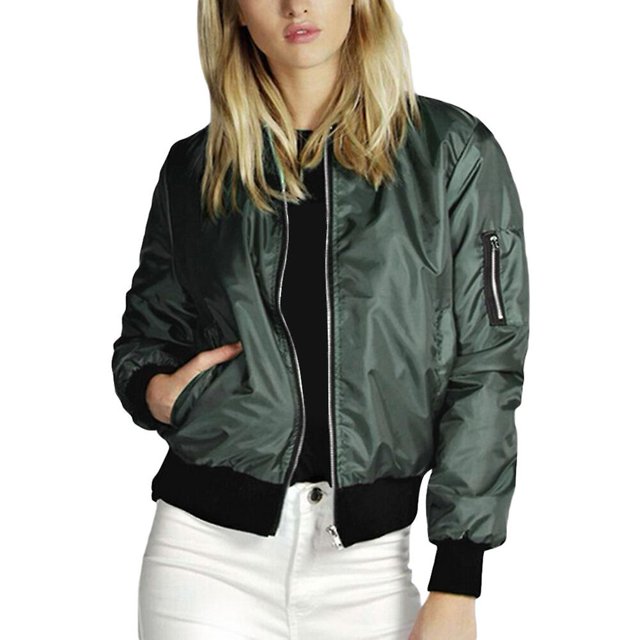 Yynuda Womens Classic Solid Biker Zip Up Crop Bomber Jacket Coat