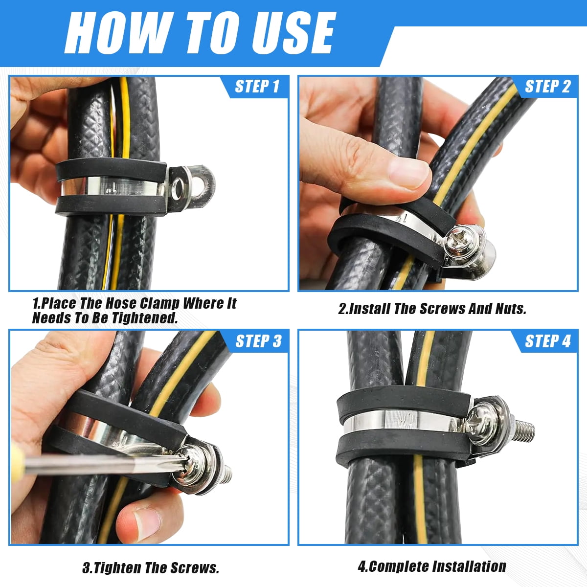 Cable Clamps Assortment Kit, 110PCS Stainless Steel Rubber Coated Cushioned Insulated Cable Clamp Automotive Wire Pipe Clamps