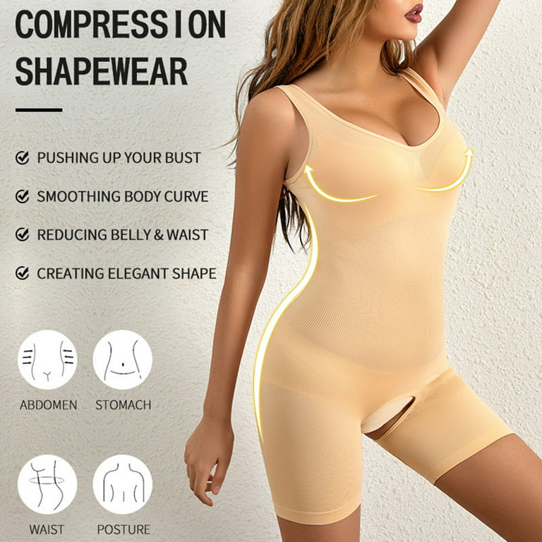 Crotchless Shapewear for Women Tummy Control Butt Lifting Bodysuit Seamless Body  Shaper Round Neck Jumpsuits 