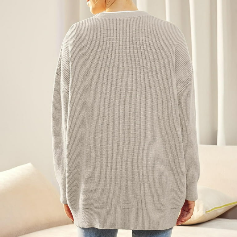 Women Solid Color Knitted Cardigan Sweaters Plus Size Button Up Long Sleeve Plaid Coats Loose Fitting Tops 2XL Gray Walmart
