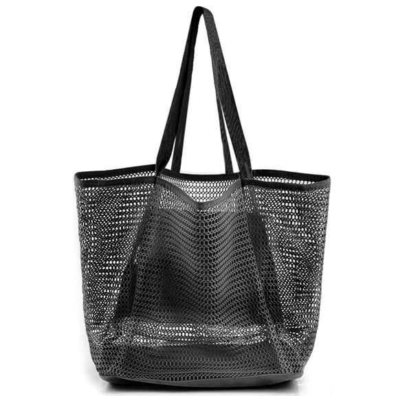 Beach Bags for Women, Summer Travel Mesh Tote Bag with Large Inner Pocket, Sandproof Woven Shoulder Handbag
