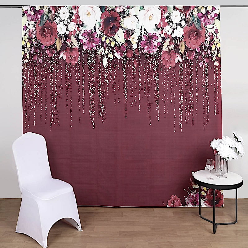 BalsaCircle 8 feet Vinyl Photography Background Burgundy Roses Printed Party Backdrop Wedding Decorations