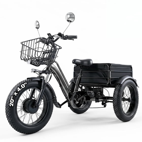 DRNANLIT Electric Tricycle for Adults, 500W Motor, 48V 15Ah Battery, 20x4" Fat Tire 3-Wheel Electric Bike, 7-Speed, Rear Basket, Black