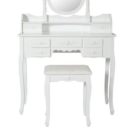Kinbor Vanity Set With Mirror Cushioned Stool Makeup Dressing Kinbor Vanity Set With Mirror Cushioned Stool Makeup Dressing Table White