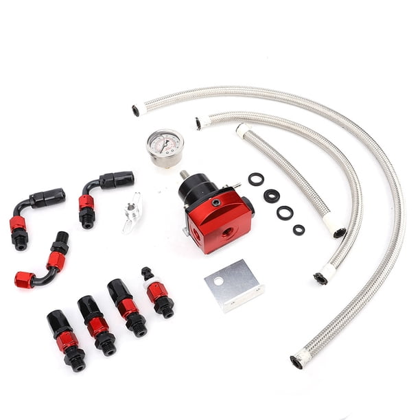 Kit de Regulador de Presión de combustible Ajustable Para Automóvil Con Manómetro y 7 Accesorios, Manguera de Acero inoxidable para máxima Capacidad de Bomba