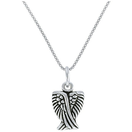 - Sterling Silver Angel Wings Pendant on 18 Inch Box Chain Necklace