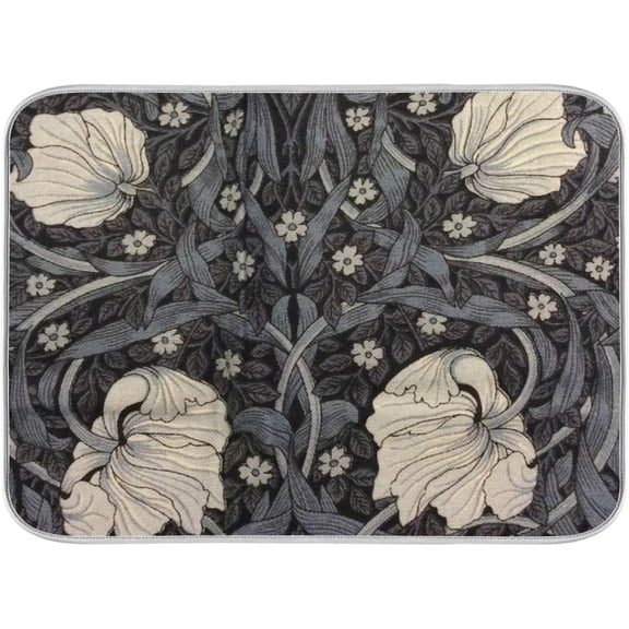 William Morris Flowers Print06 Dish Drying Mat for Kitchen Counter Absorbent Microfiber Large Drying Pad Dish mats for Kitchen Countertops 18 x 24 Inch
