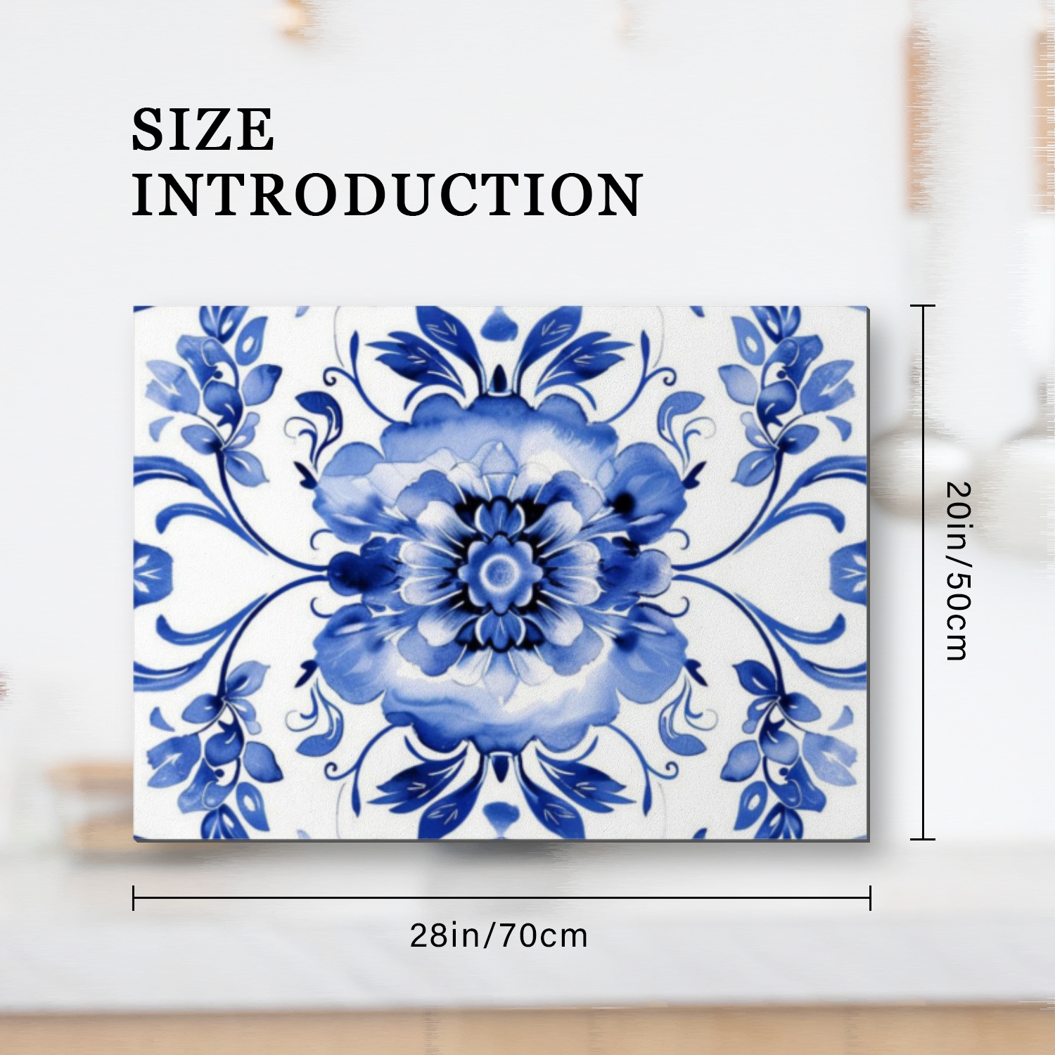 Cooktop Covers For Electric Glass Top, Blue and White Acanthus Leaves Heat Resistant Flat Stove Top Cover, Square Foldable Decoration Mat for kitchen RV (28×20 Inch)