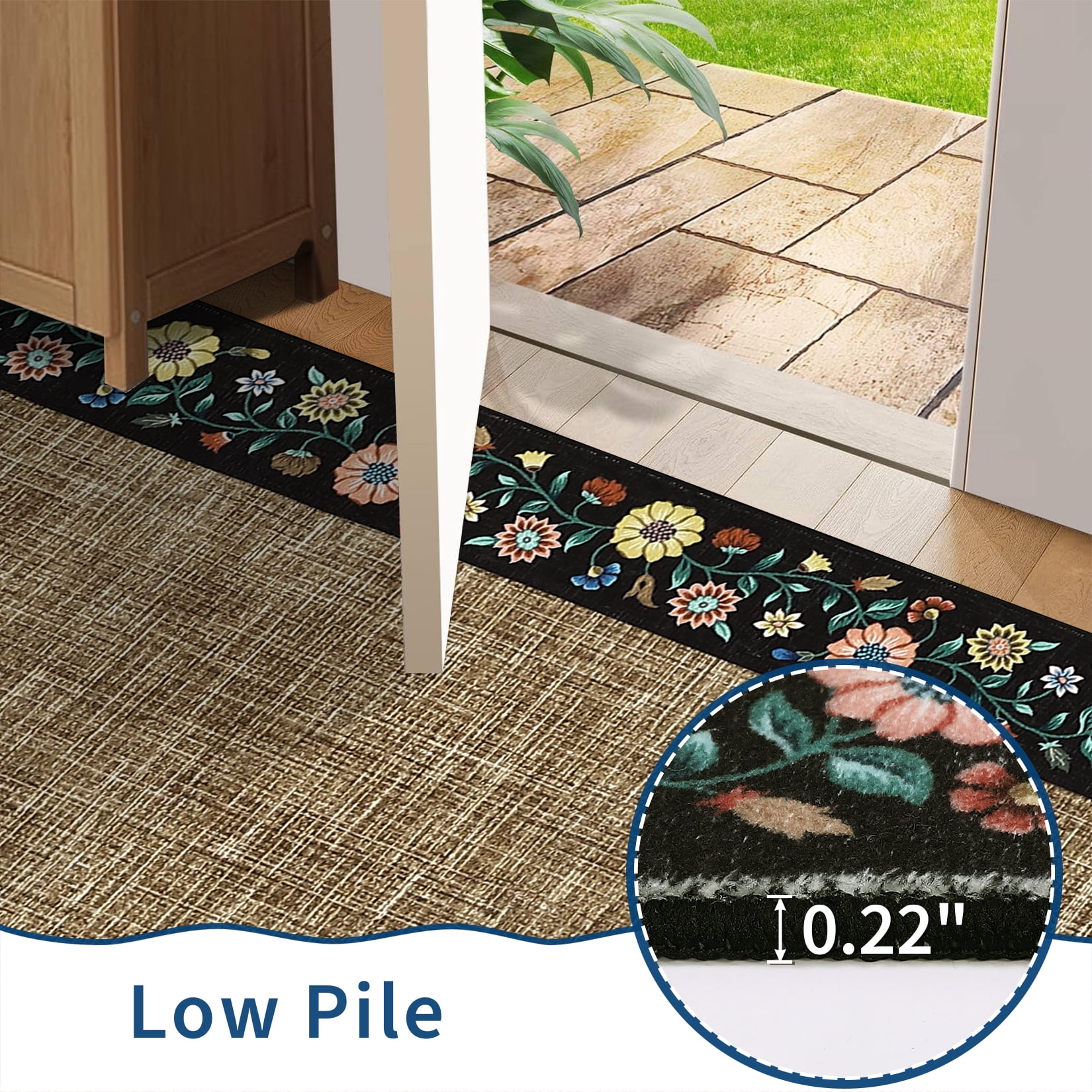 Hasoo Washable Living Room Area Rug 8x10 Large Modern Floral Border Soft Stain Resistant Indoor Brown Carpet