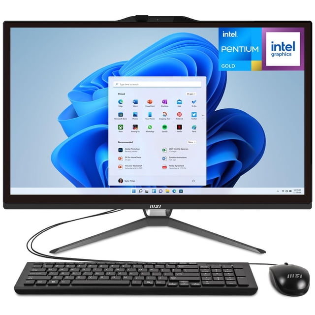 Computadora All In One MSI PRO AP222T 13M-068US Pentium Gold G7400 12GB 128GB SSD 21.5" IPS FHD Touch Screen W11H USB-C Teclado Mouse Altavoz + Cable USB-C negro