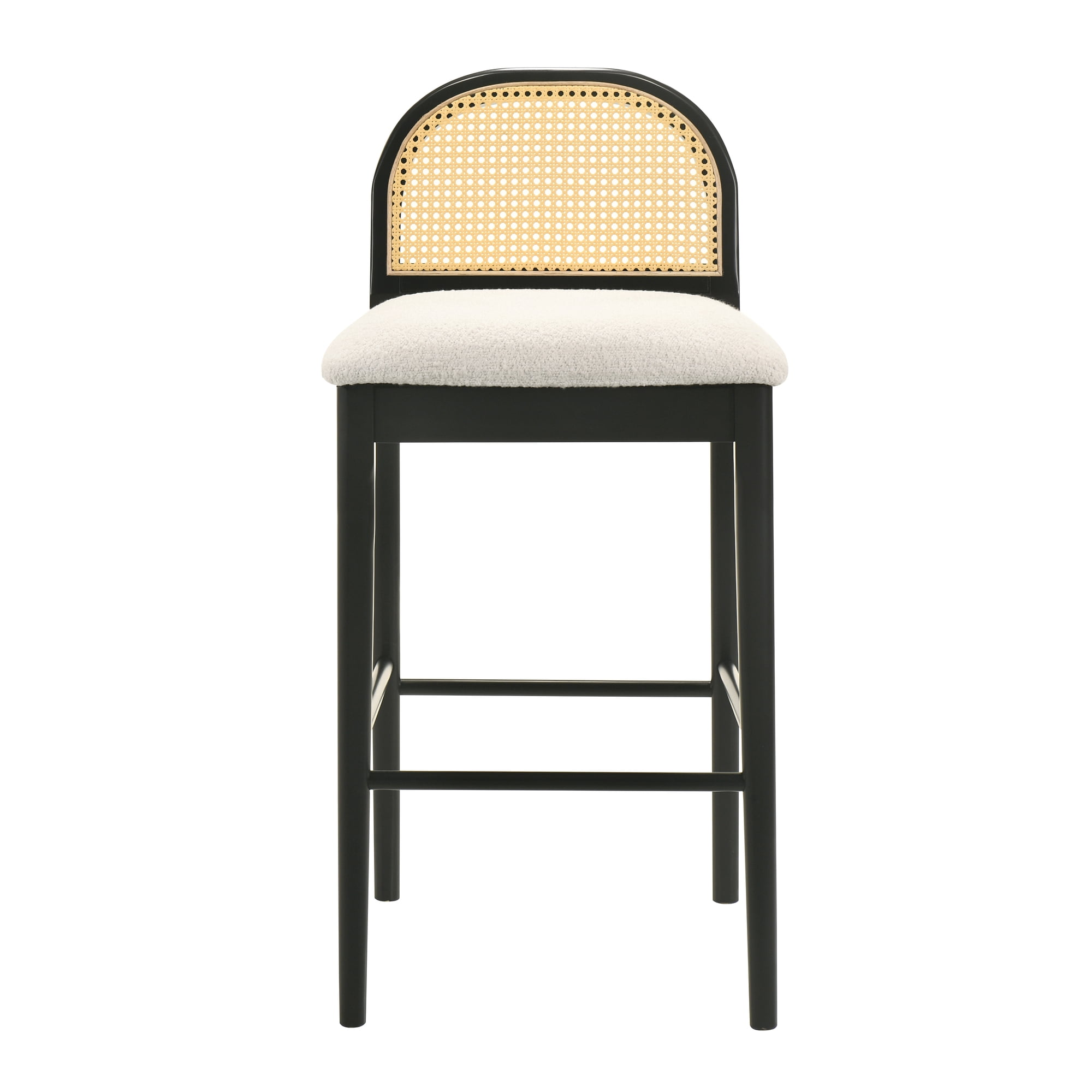 Lucio Modern Farmhouse Wood Bar Height Kitchen Bar Stool in Black Finish with White Boucle Fabric Upholstered Seat - Set of 3