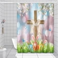 thumbnail image 2 of Happy Easter Shower Curtains for Bathroom Spring Cherry Blossom Wood Cross Rabbit Ears Colorful Eggs Home Bathtubs Decor Waterproof Fabric Shower Curtain Sets with 12 Hooks, 72x84 Inch, 2 of 6
