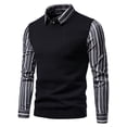 thumbnail image 2 of ZKCCNUK Men Casual Pullover Stripe Fake Two Splicing Turndown Butts Sweater, 2 of 9