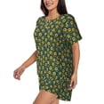 thumbnail image 2 of Fuzoiu Yellow Floral Print Women's Short-Sleeved Pajama Set,Lounge Sleepwear Set,Womens Pajama Sets 2 Piece,Button-Up Top and Shorts with Pockets-4X-Large, 2 of 7