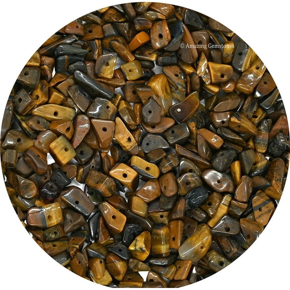 Tiger Eye Crystal Chips - Healing Crystals Tumbled Chips Gemstone Beads (1000  Carat, Drilled)
