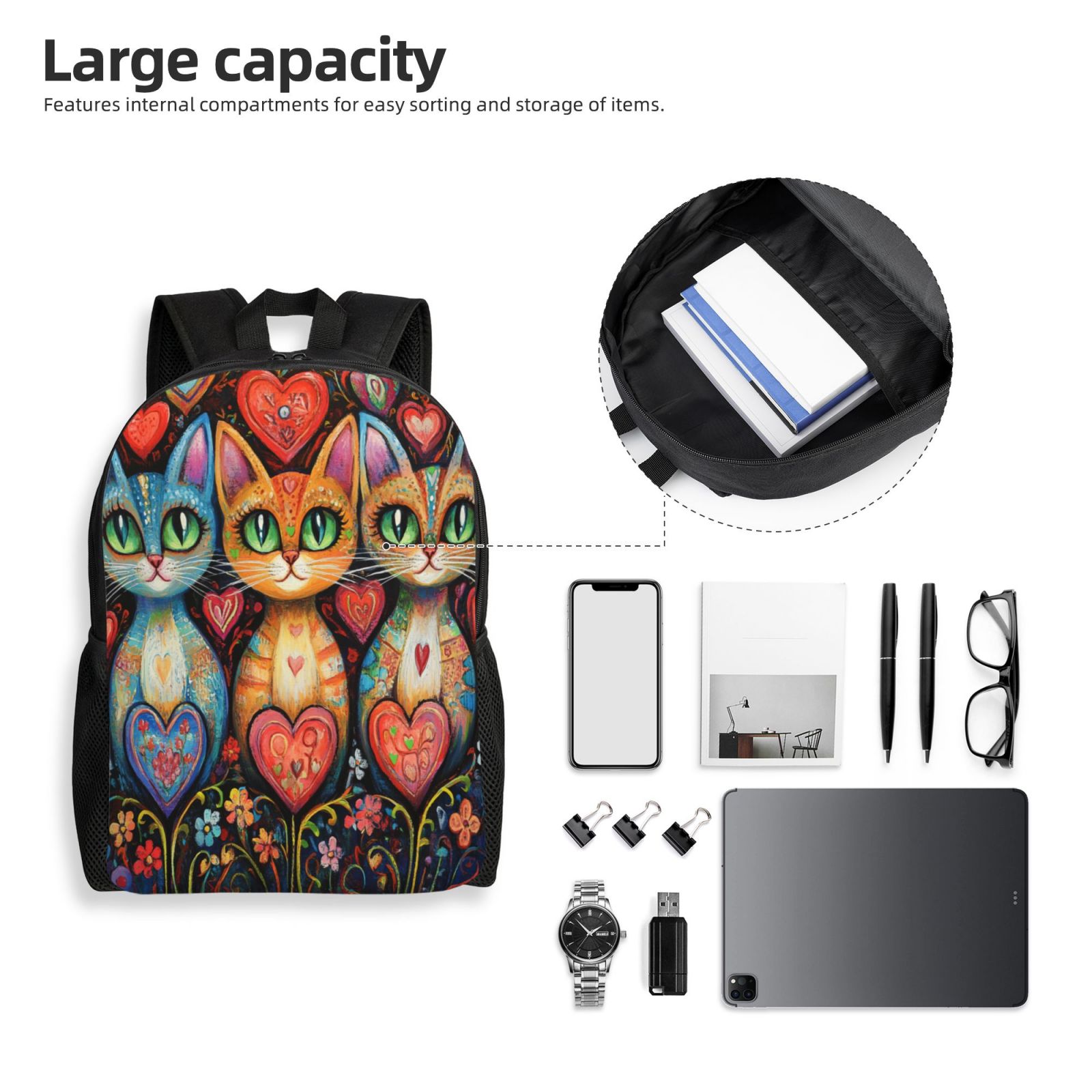 Cat Backpack Double Shoulder Backpack Durable, Spacious, Ergonomic Design for Travel, Work & Outdoor Use