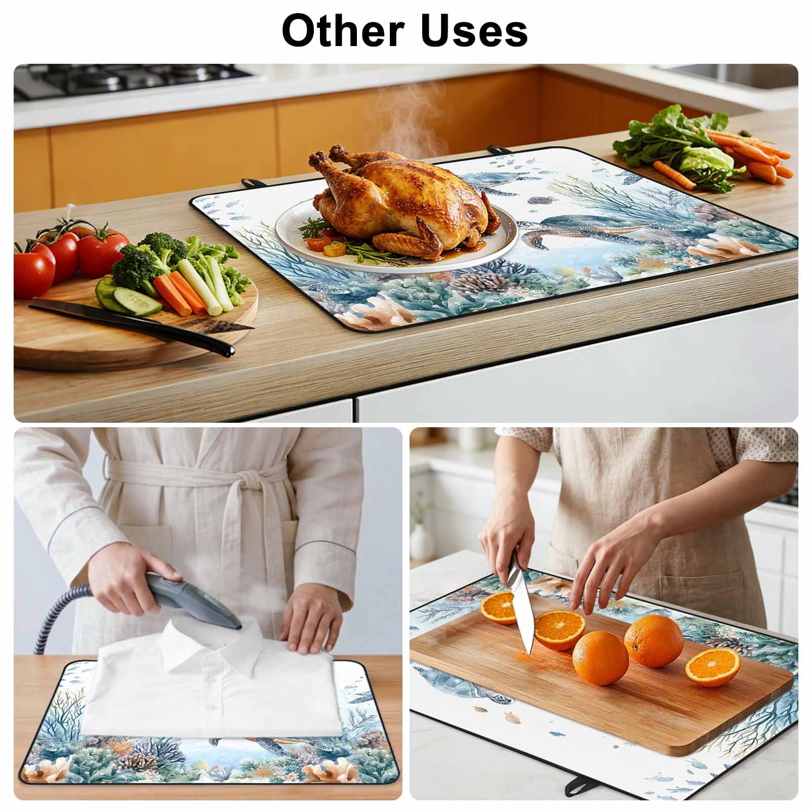 Sea Turtle Coastal Stove Top Cover for Electric Stove, Heat-proof & Non Slip Glass Top Stove Cover Protector, Summer Beach Coral Ocean Blue Nautical Kitchen Flat Cooktop Rubber Mat 24x21 Inches
