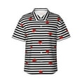 thumbnail image 2 of Picia Ladybugs on Black and White Striped Gentle Cotton Regular Fit Short Sleeve Casual Hawaiian Shirt for Men-Large, 2 of 9