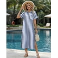 thumbnail image 3 of Zeagoo Dresses for Women Summer Casual Midi Short Sleeve Button Down Shirt Linen Dress Beach Cover Up with Pocket, 3 of 6