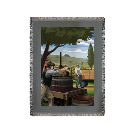 Crushed Chenille - Wine Grape Crushing - Lantern Press Artwork (60x80 Woven Chenille Yarn Blanket)