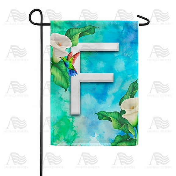 America Forever Summer Flowers Birds Monogram Garden Flag Letter F 12.5 x 18 inches Hummingbird Calla Lily Spring Floral Double Sided Vertical Outdoor Yard Lawn Decorative White Floral Garden Flag