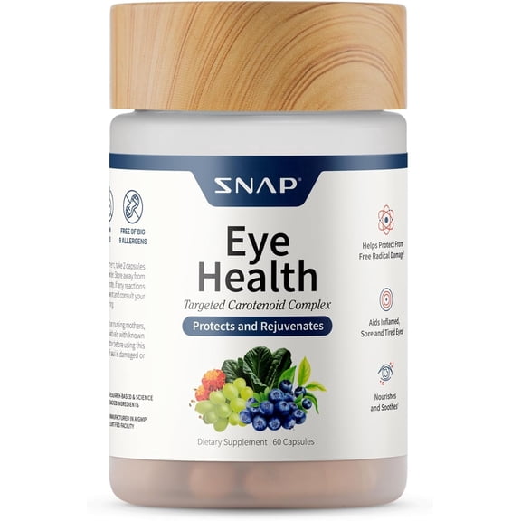 Snap Supplements Eye Health, Lutein, Zeaxanthin, Bilberry Extract, Lycopene - 60 Capsules