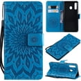 thumbnail image 2 of Wallet Case, Embossed Sunflower Premium PU Leather Folio Flip Kickstand Card Slots Wrist Strap Cover for Samsung Note9(Blue), 2 of 7