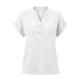 thumbnail image 5 of Women’s Short Sleeve Shirts V-Neck Button Summer 2026 Groove Strip Tops Dressy Casual Work Blouses,White,XXL, 5 of 6