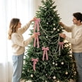 thumbnail image 6 of WWC Christmas Bows Set, 12 pcs Pink Velvet Bows with 16.4 ft Faux Pearl Bead Chain, Christmas Tree Decorations for Party Gift Wrapping and Wedding, 6 of 8