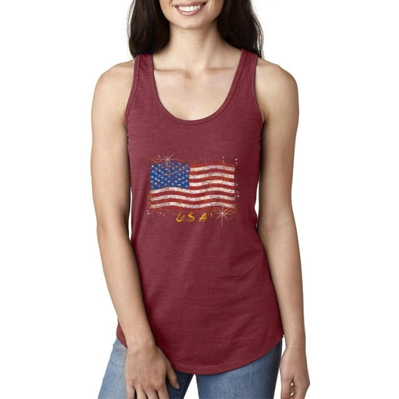 Mom's Favorite - Women's Racerback Tank Top, up to Women Size 2XL - American Flag USA in Gold