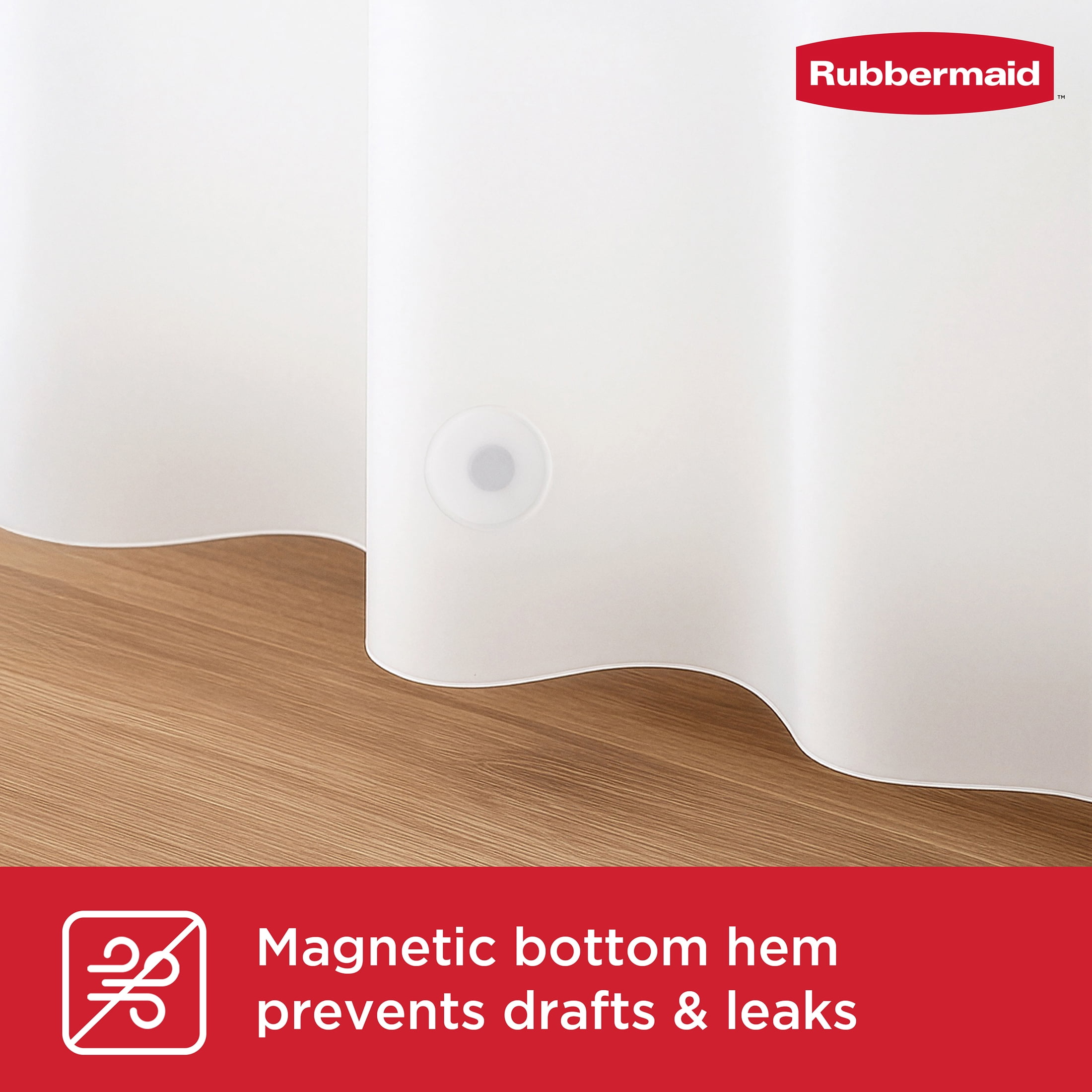 Rubbermaid White No Hook 3-in-1 Waterproof Heavyweight PEVA Instacurtain Shower Curtain with Weighted Magnets and Rustproof Gray Rings, 71” x 74”