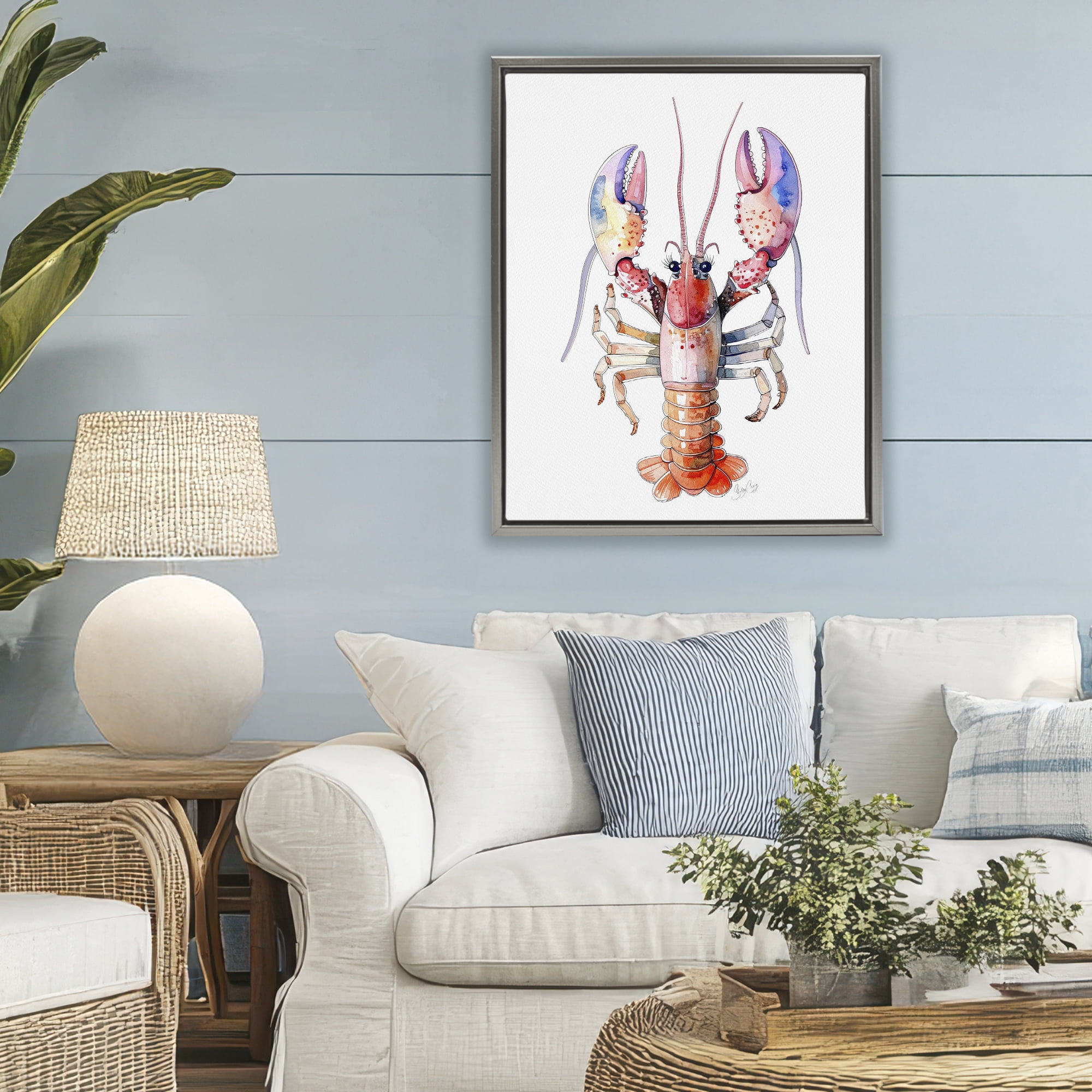 Stupell Industries Coral Claw Lobster Gray Framed Floater Canvas Wall Art, design by Shelly Craig