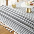 thumbnail image 4 of Stripe Tassel Tablecloth Cotton Linen Resistant/Dust-Proof Waterproof Table Cover for Kitchen Dinning Tabletop Decoration (Rectangle/Oblong,55 x 79 Inch, Blue), 4 of 5