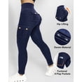 thumbnail image 5 of ChicMe Leggings for Women Solid Color High Waist Tummy Control Butt Lifting Denim Look Stretchy Womens Yoga Pants with Flap Pockets Dark Blue-L, 5 of 6