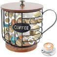 thumbnail image 3 of Coffee Pod Holder with Wooden Base Large Capacity Coffee Filters Storage with Handle Metal Coffee Capsule Cages  Coffee Pod Container for Countertop Coffee Bar Office, 3 of 10