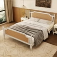 thumbnail image 3 of MODERNLUXE King Size Rattan Bed Frame with Rattan Headboard and Wood Slats, Easy Assembly,Antique White, 3 of 7