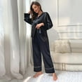 thumbnail image 3 of Women's Classic Button Down Satin Silk Pajama Set - Long Sleeve Top & Pants for Sleepwear/Loungewear, 3 of 7
