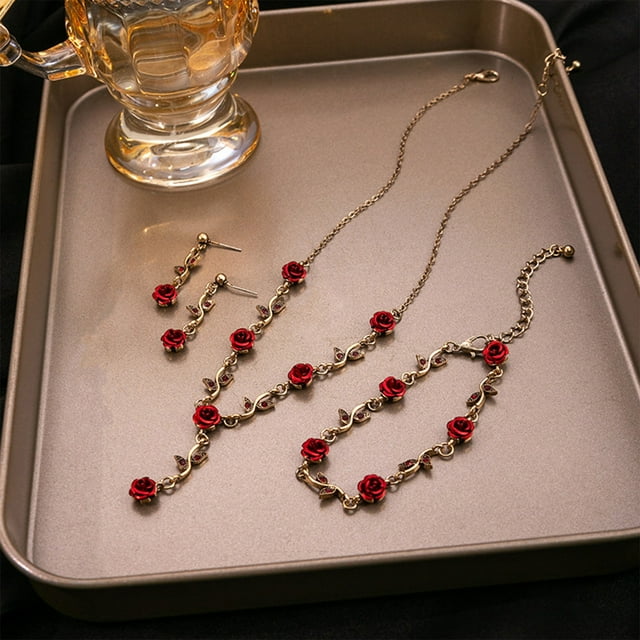 Delicate Collarbone Necklace Bracelet And Earrings Jewelry Set Sweet Lights Luxuries Gift