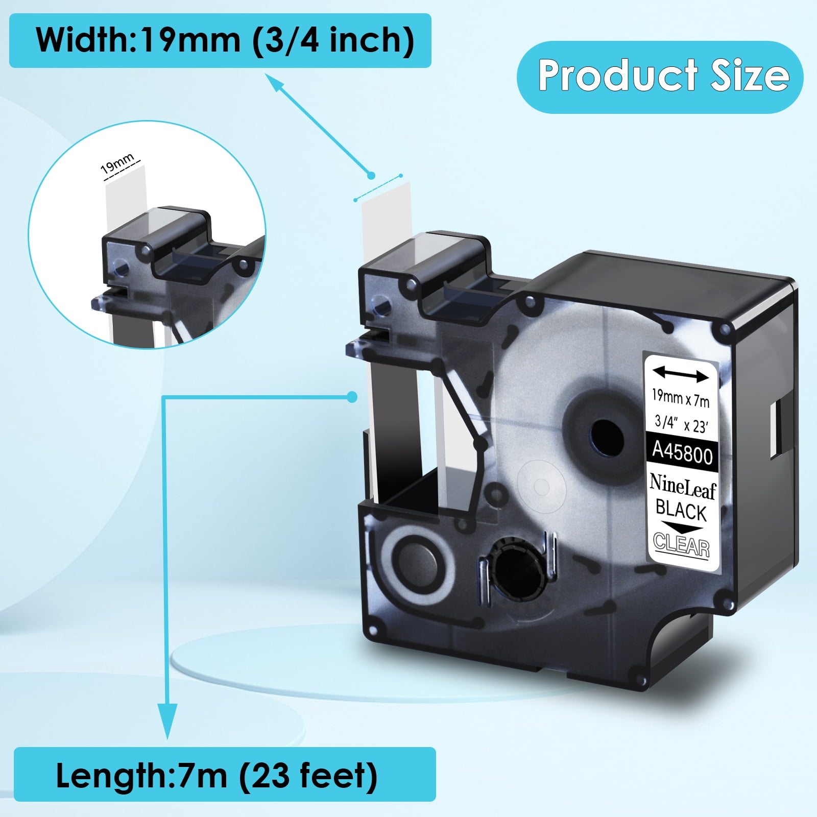 NineLeaf 4PK Compatible for DYMO D1 45800 3/4" x 23' (19mm x 7m) Black on Clear Label Maker Tape for Label Manager 450 450D Label Maker